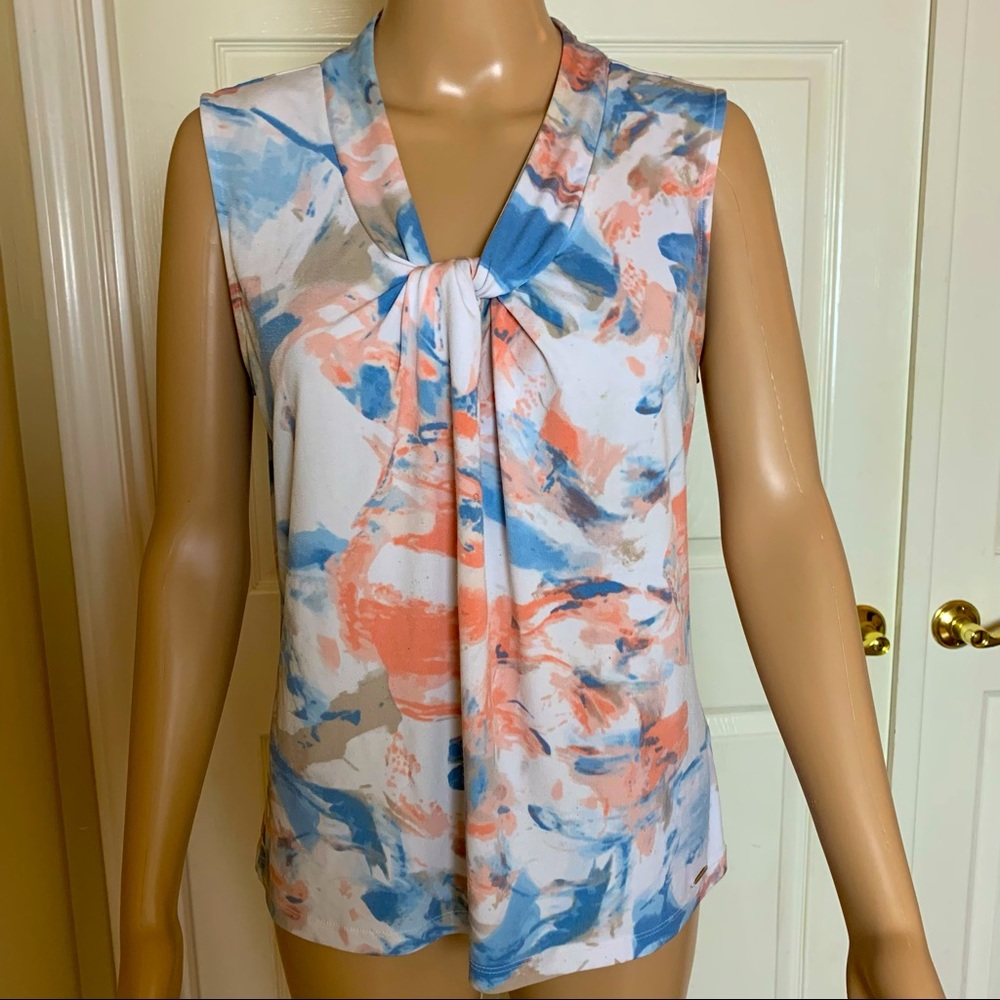Calvin Klein Front Gather Abstract S/L Top Sz M